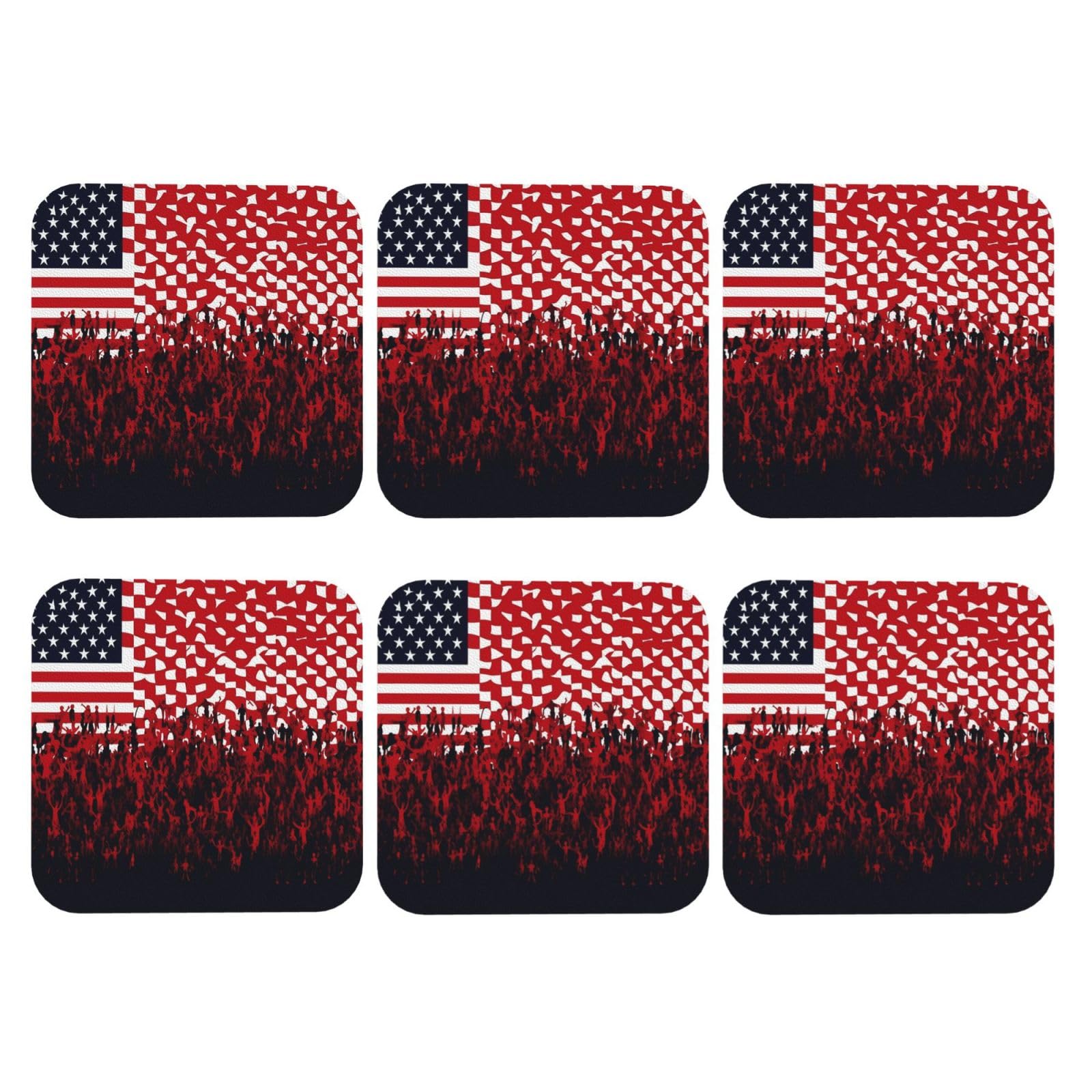 6pcs Leather Coasters for Drinks, Flag and Crowd Drink Coasters for Tabletop Protection, 4" Cup Coasters for Coffee Table Decor, Non-Slip Drinking Cup Mat for Hot Or Cold Drink