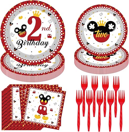 Miniatura 1 de Suministros para fiesta de cumpleaños de ratón 96 piezas de decoraciones de cumpleaños de Twodles, recuerdos de fiesta de ratón, platos de mouse y