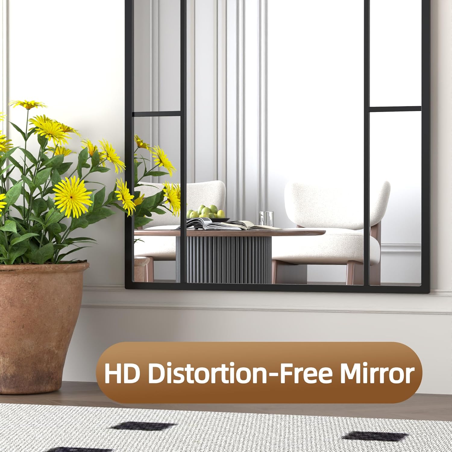 Arched Full Length Mirror, 56"x22" Mirror Full Length, Oversized Floor Length Standing Mirrors, Large Body Wall Mounted Window Pane Mirrors, Hanging or Leaning (Black)