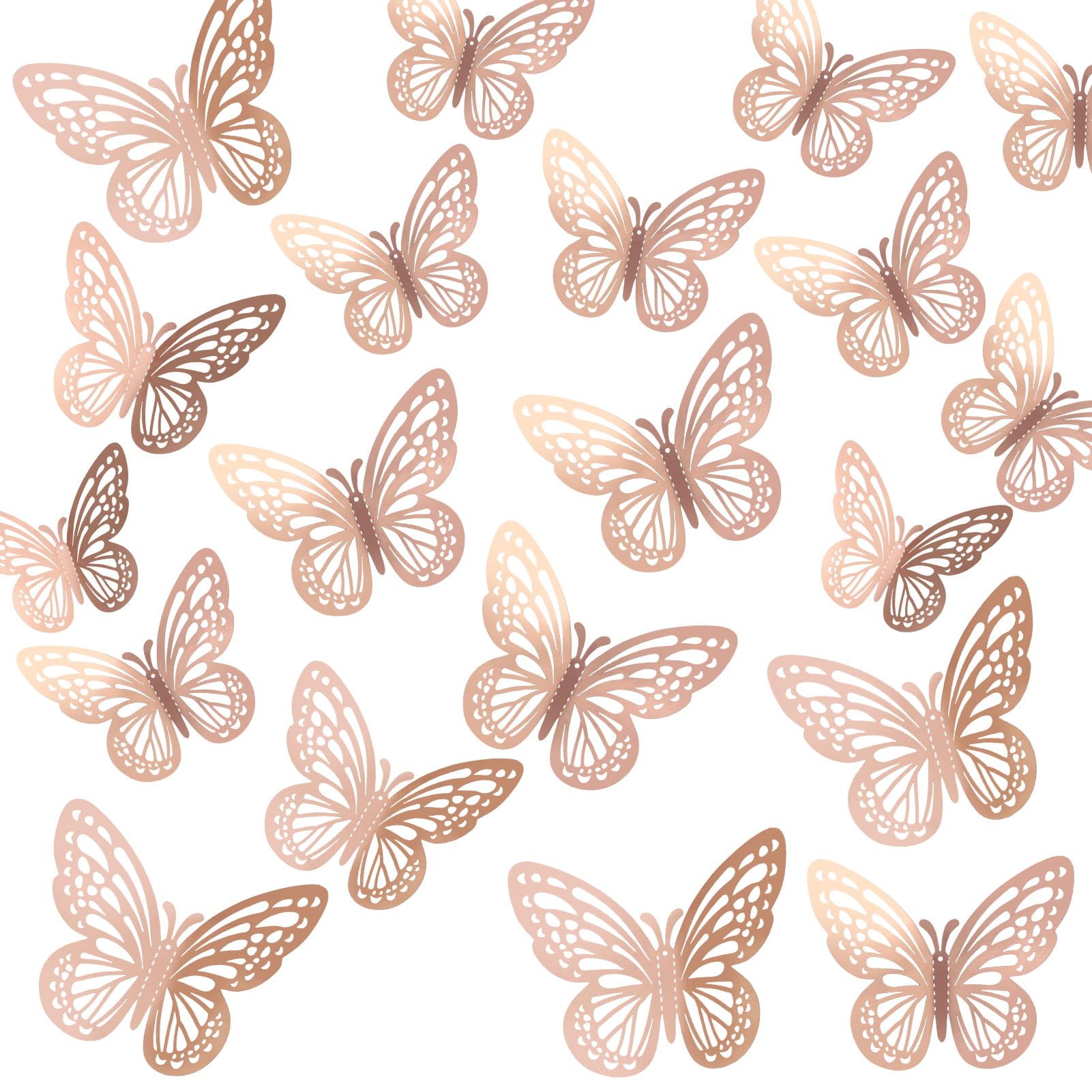 48 pegatinas decorativas mariposa rosa oro decoración cumpleaños pegatinas de pared mariposa 3D, pegatinas realistas para decoración de tartas, globos, flores, espejo, marco de fotos, regalo