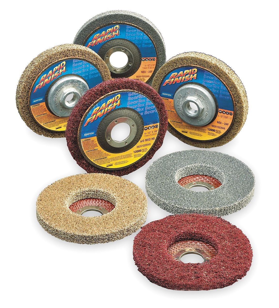 Norton Bear-Tex Rapid Finish Depressed Center High Strength Nonwoven Abrasive Wheel, Aluminum Oxide, Type 27, Fiber Backing, 4-1/2