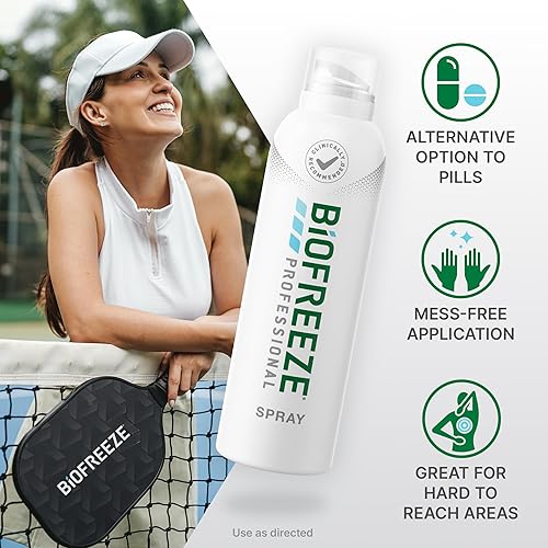 Miniatura 3 de Biofreeze Spray profesional para aliviar el dolor de mentol de 4 onzas líquidas incoloro paquete de 2 aerosol para aliviar el dolor de músculos
