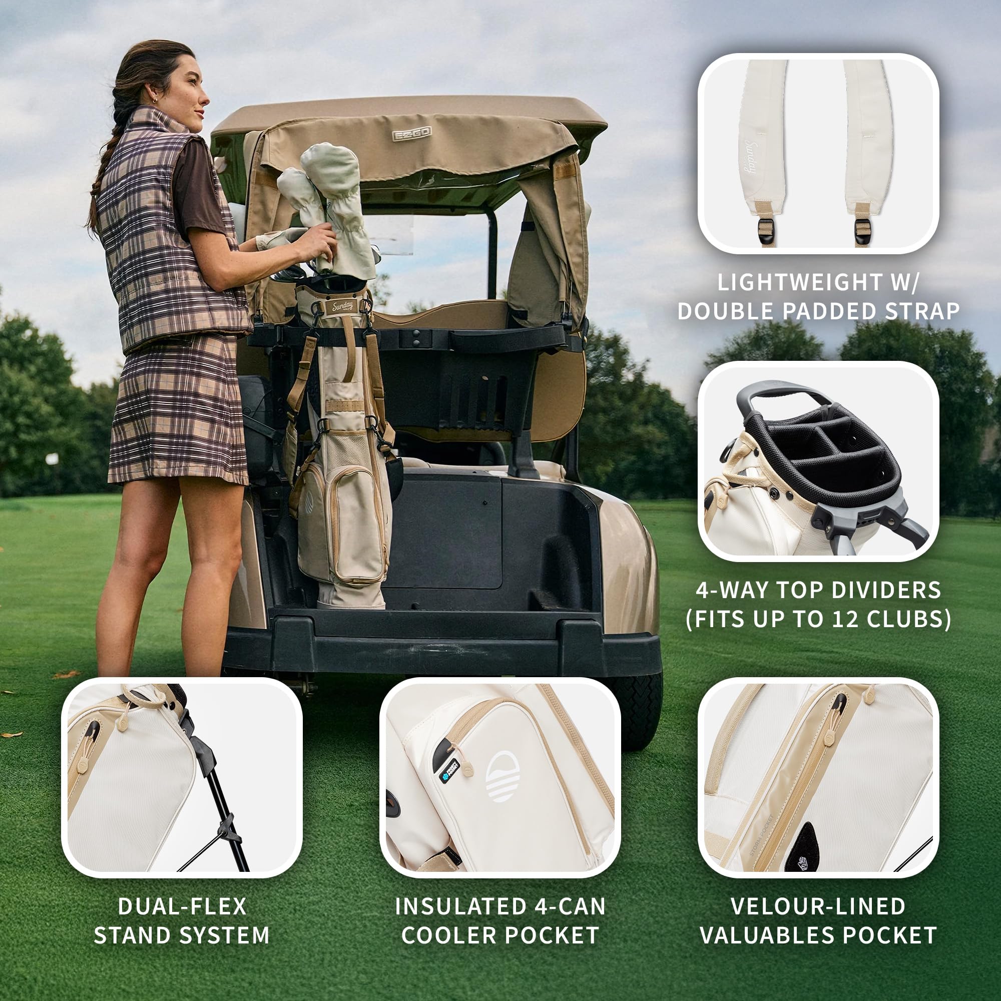 Sunday Golf EL Camino Tasche – Leichte Tasche mit Gurt und Ständer – Einfach zu tragen – Par 3 und Standardkurse, 3,9 Pfund
