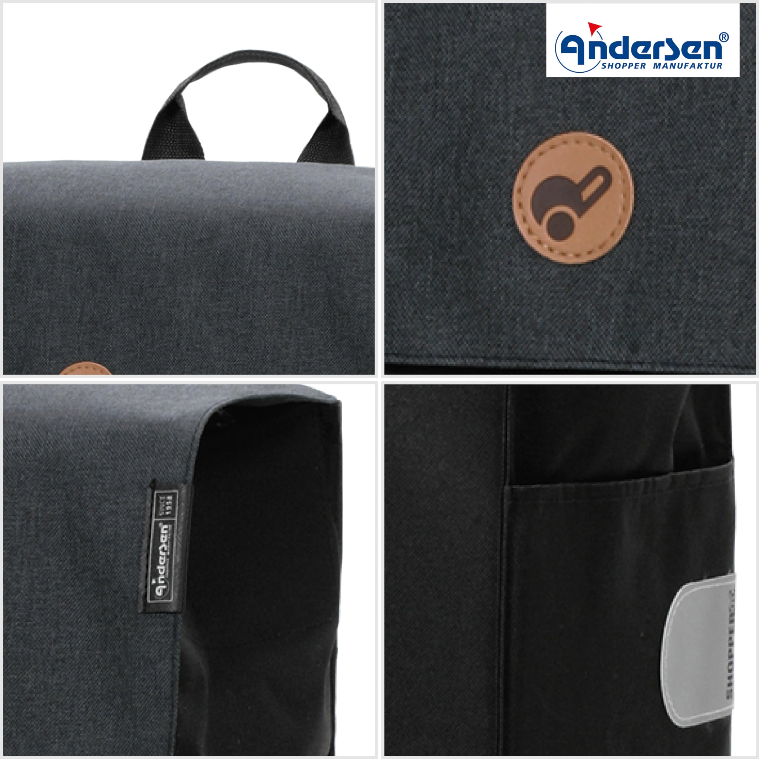 ANDERSEN Einkaufstrolley - Scala Shopper Hera schwarz 47 L Einkaufsroller, modern, Reflektor, klappbar, leichtgängig, leise Räder