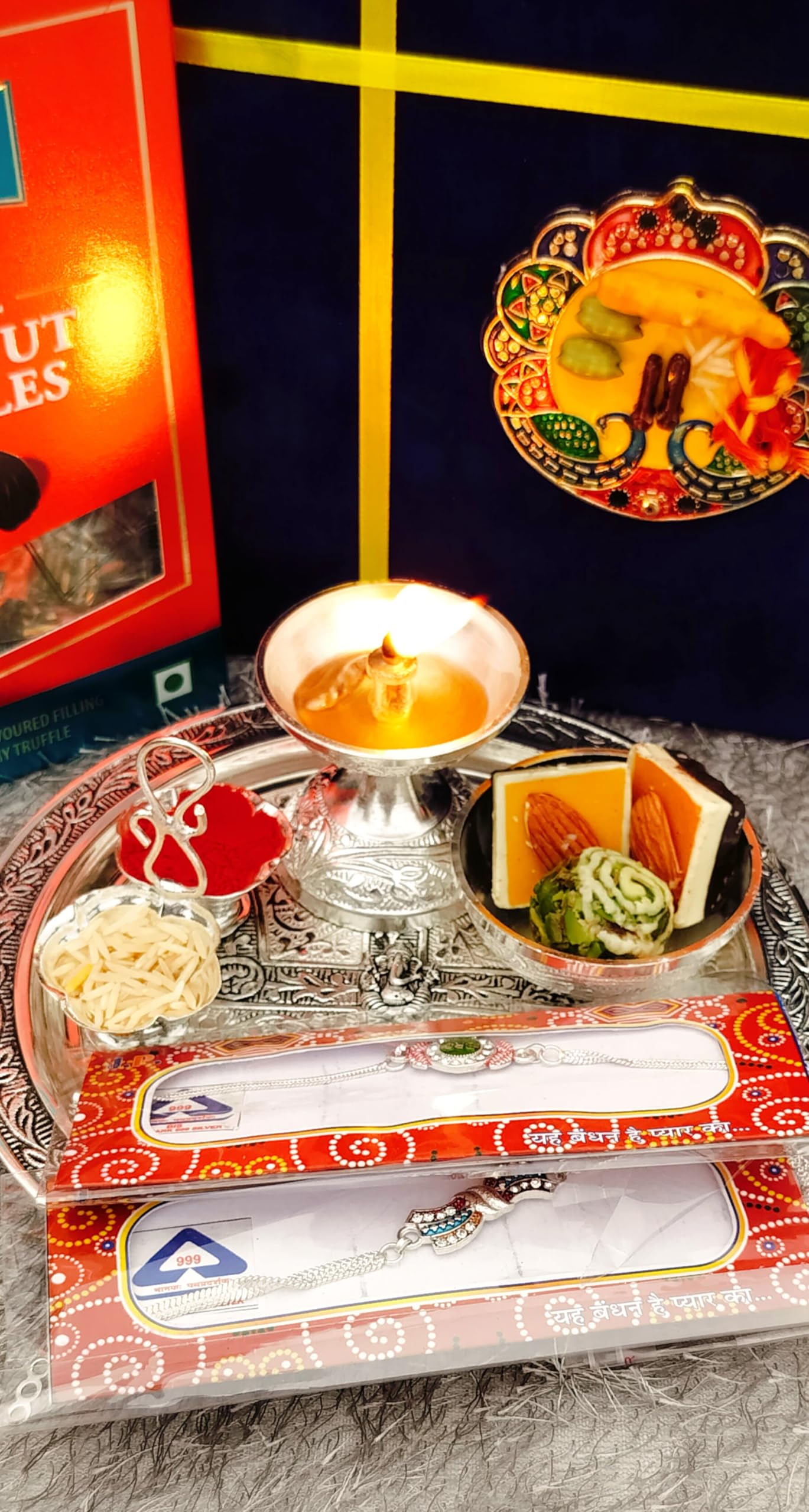 indiancraftsbykanika German Silver Pooja Thali Set for Rakhi Festival
