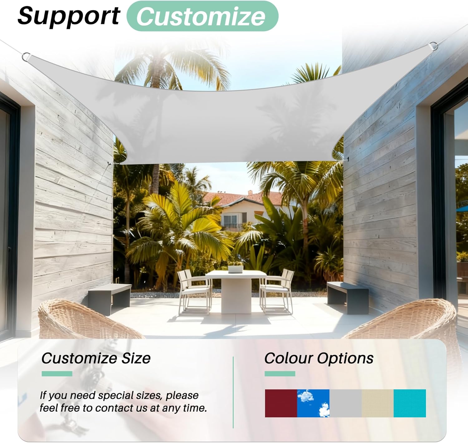 SunnyRoyal Grey 10'x13' Waterproof Sun Shade Sail for Patio Rectangle UV Block Sunshade Canopy Awning Shade Cloth for Outdoor Garden Backyard Swimming Pool
