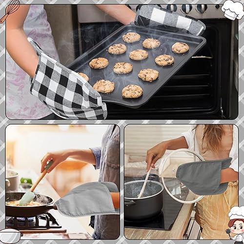 Vista 12 de R HORSE Juego de 6 soportes para ollas con bolsillo para cocina, juego de soportes negros de algodón resistente al calor, posavasos de tela de rizo