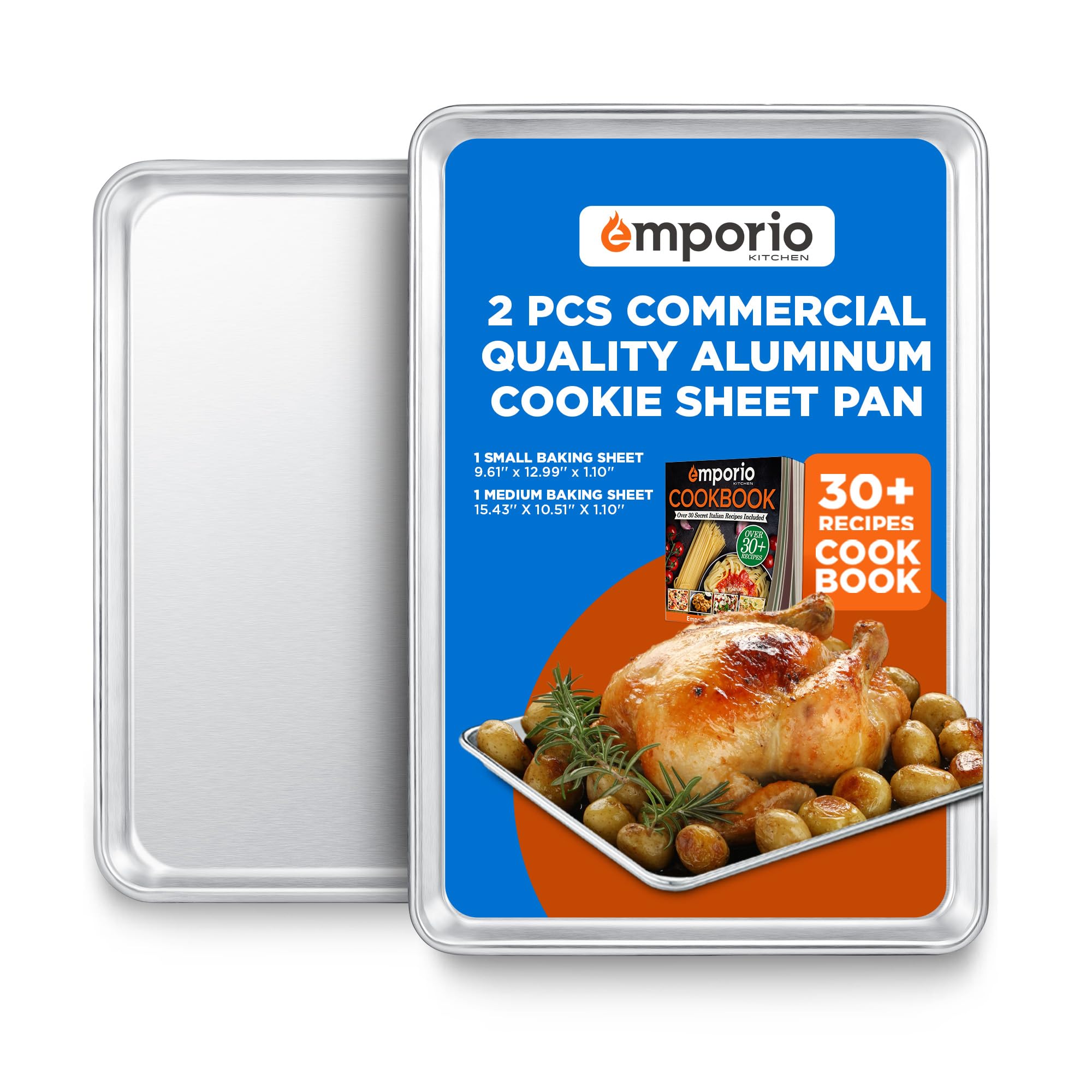 Emporio Kitchen Baking Pan Set - Small and Medium Aluminum Cookie Sheet Pan (9