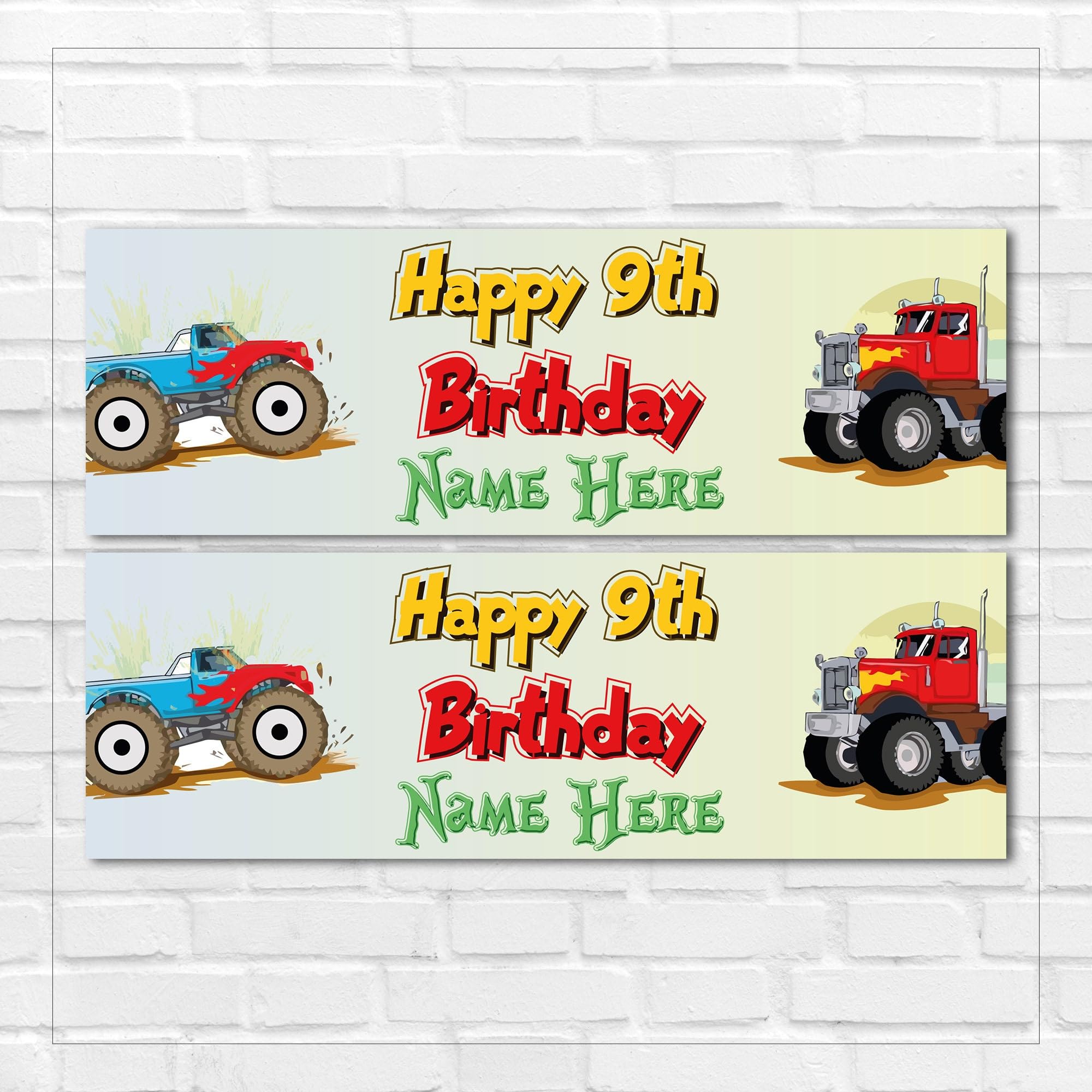 Set of two Personalised Birthday Banners - Birthday Party - Monster Trucks Racing - Any NAME or AGE