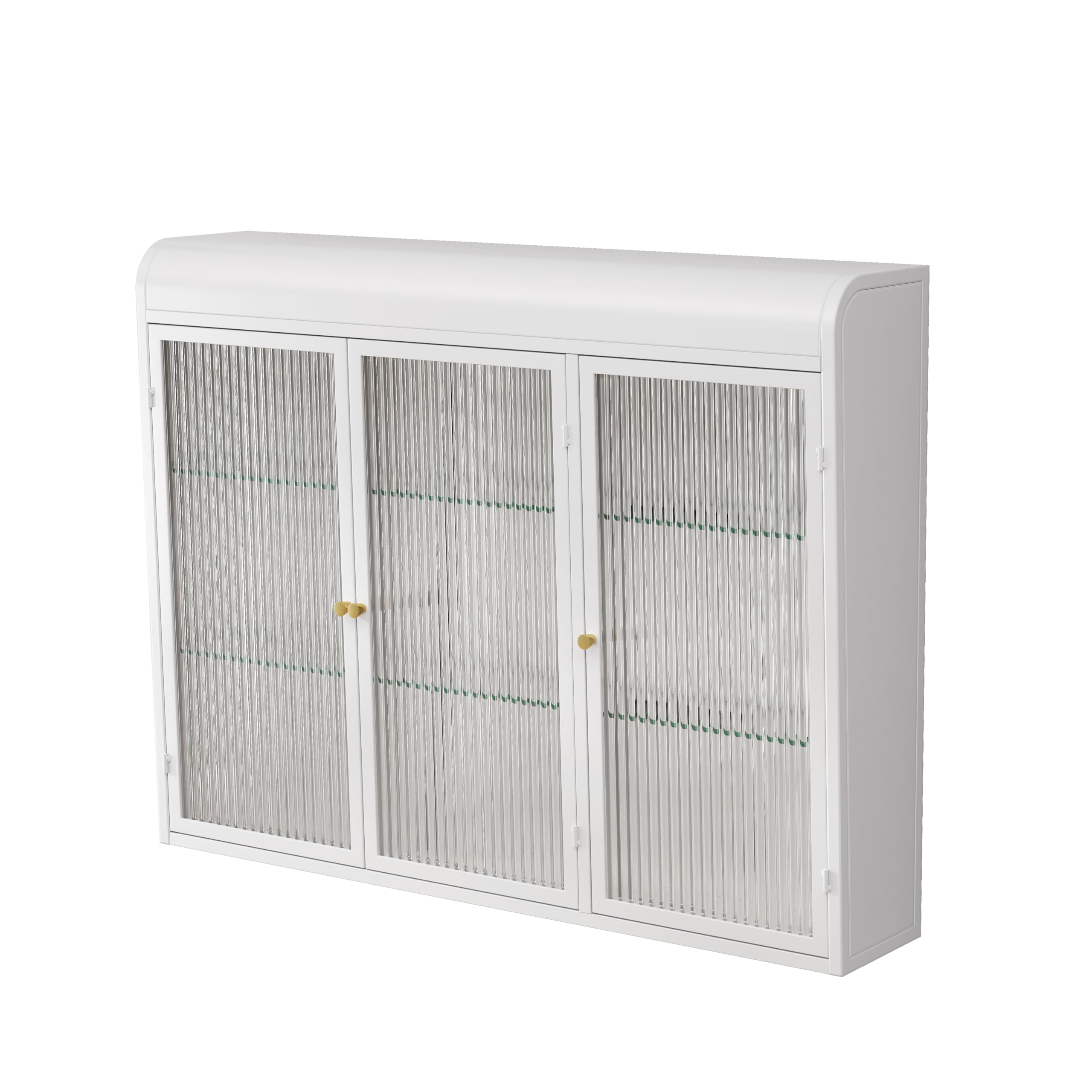 Armoire murale avec 3 portes en verre arqué - Armoire murale pour cuisine, salon et salle de bain - Blanc