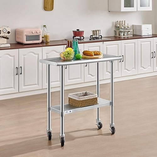 Vista 64 de Rockpoint - Mesa de acero inoxidable para preparación y trabajo con protector contra salpicaduras, 24 x 36 pulgadas; para cocina comercial, metal