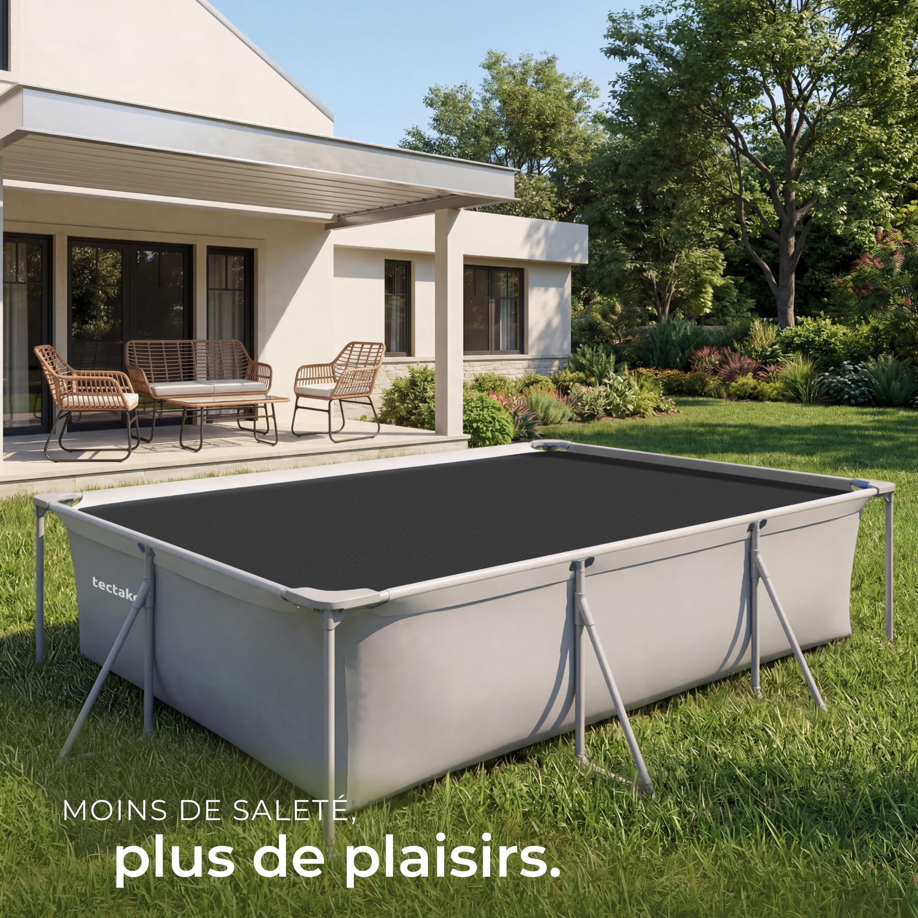 tectake® Bache a Bulle Piscine 1,6 x 2,6 m, Bache Piscine Adaptable à la Taille souhaitée, Bâche de Protection et Chauffage Solaire rectangulaire Piscines, Spa, Bassin, Faible évaporation de l'eau