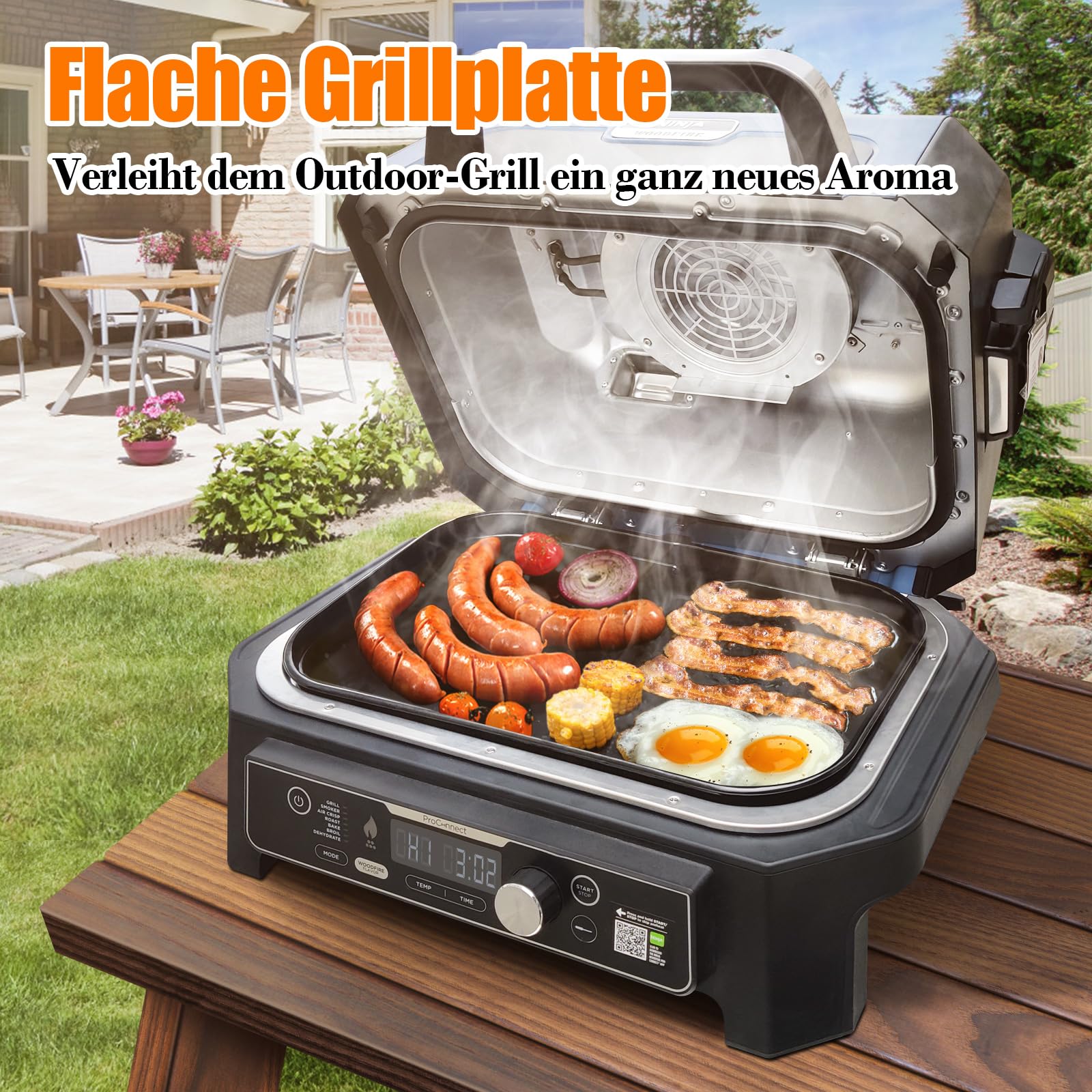 GFTIME Gusseiserne Grillplatte für Ninja Woodfire Pro XL, OG800 und OG900 Serie (OG850/OG901), Outdoor Flachgrillplatte mit Ölöffnung, Keramikbeschichtung, Einsatz, Schwarz