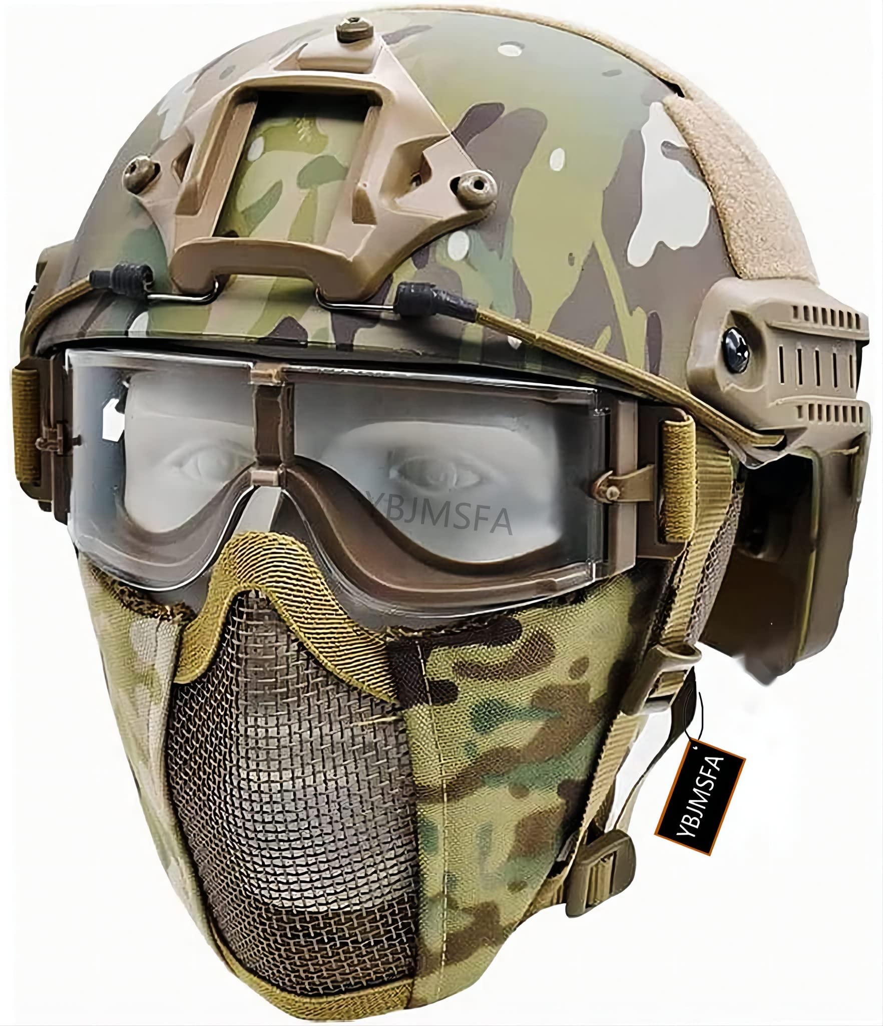 PJ Fast Tactical Helmet Combining Foldable Half Mask and Tactical Gear Tricolor Goggles for Paintball, Role Playing CS Game Set
