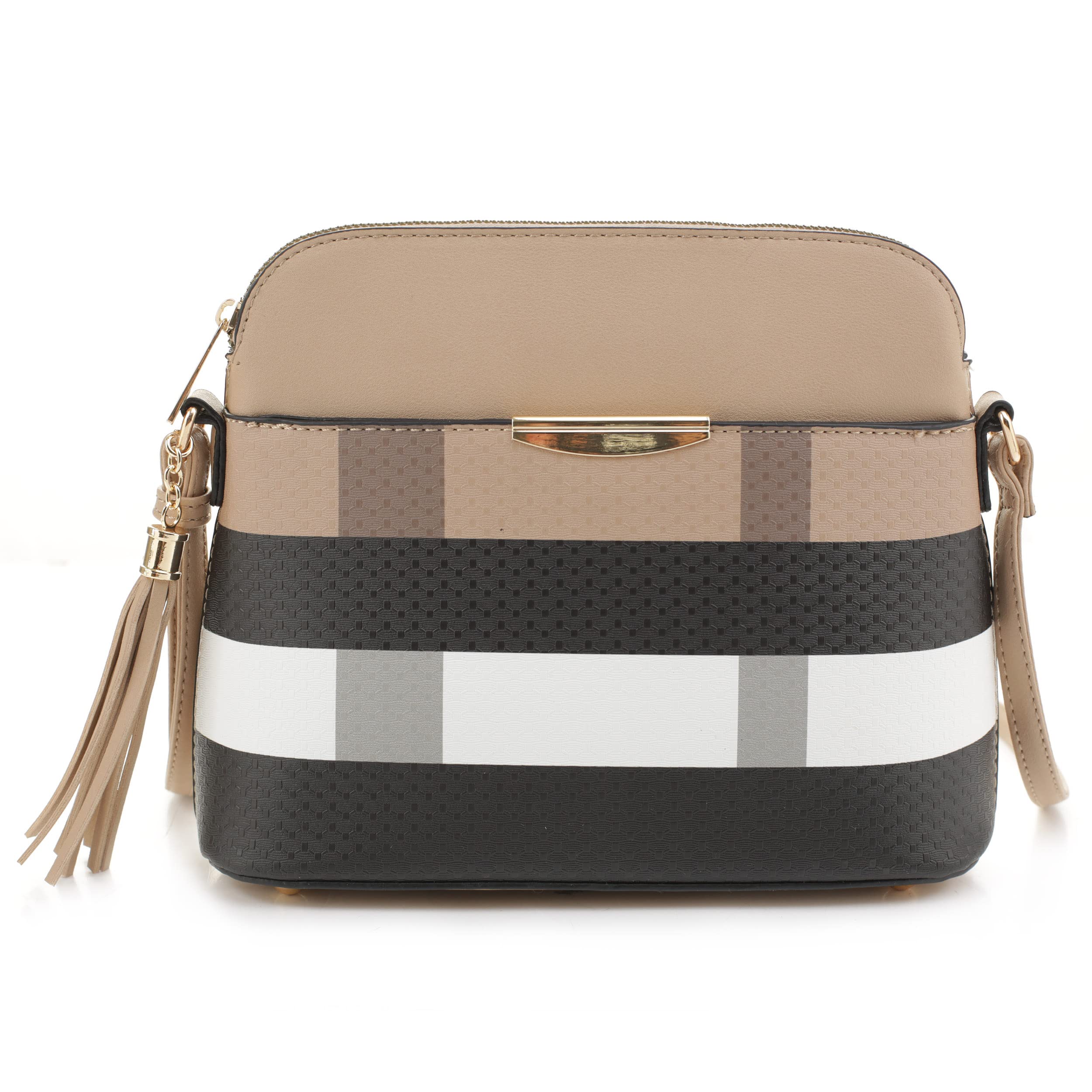 SG SUGU Lightweight Medium Dome Crossbody Bag Shoulder Bag with Tassel | Plaid Pattern
