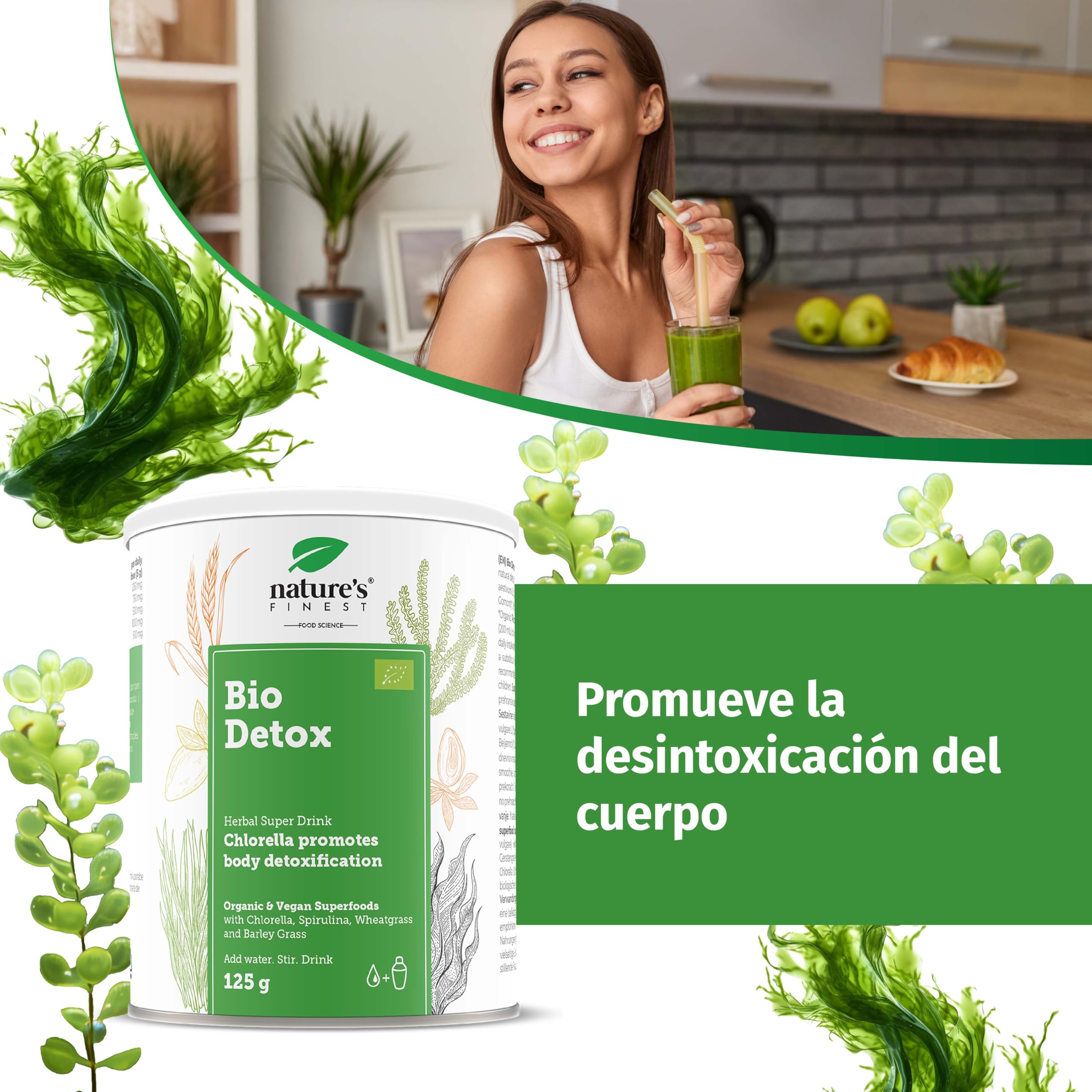 Nature's Finest Bio Detox, Mezcla de Superalimentos 375 g (Paquete de 3) | mezcla verde ecológica - hierba de trigo y cebada, espirulina, chlorella y lúcuma - vegana, rica en fibra y proteínas