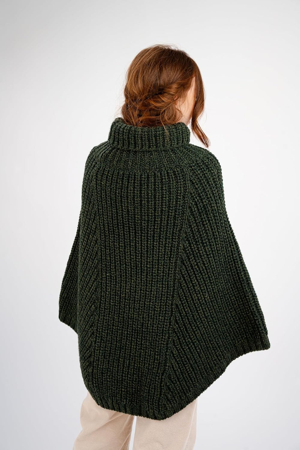 SAOL 100% Merino Wool Cable Knit Ladies Irish Aran Poncho Cardigan - Image 5