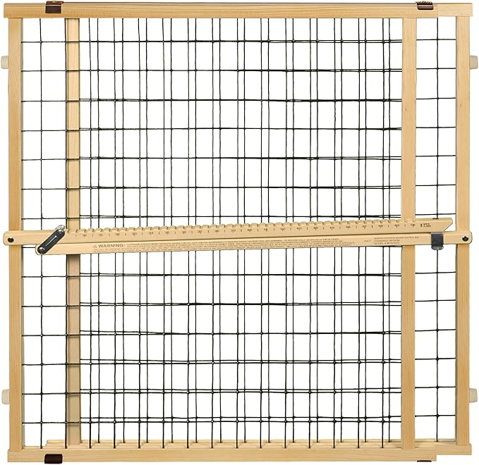 MYPET Extra-Wide Wire Mesh Dog Gate: 29.5-50" Wide. Pressure Mount. No Tools Needed. Puppy Gate 31" Tall, Expandable, Durable Pet Gates for Doorways, Sustainable Hardwood