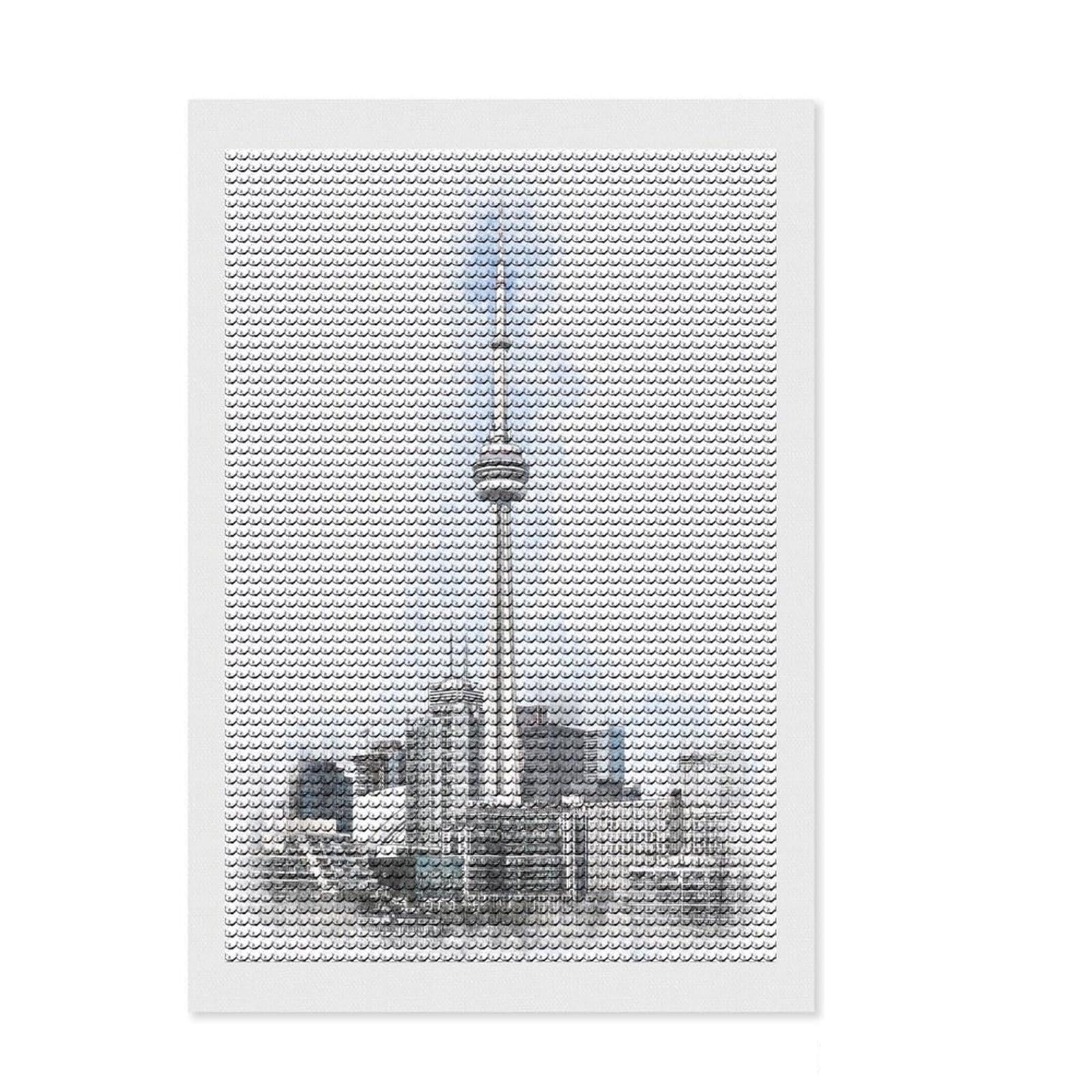 Junmoney CN Tower Toronto Canada Diamond Painting Set 8"x12", Festive Craft Gift, for Beginners, Full Kit Included, Vintage Style Decor