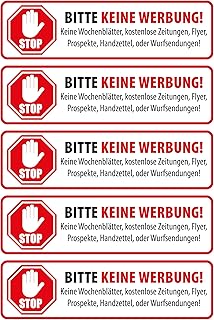 5x Aufkleber "BITTE KEINE WERBUNG" – 25 x 90 mm – wetterfeste Folie mit Schutzlackierung – selbstklebend, langlebig, UV-beständig – ideal für Briefkasten & Haustür