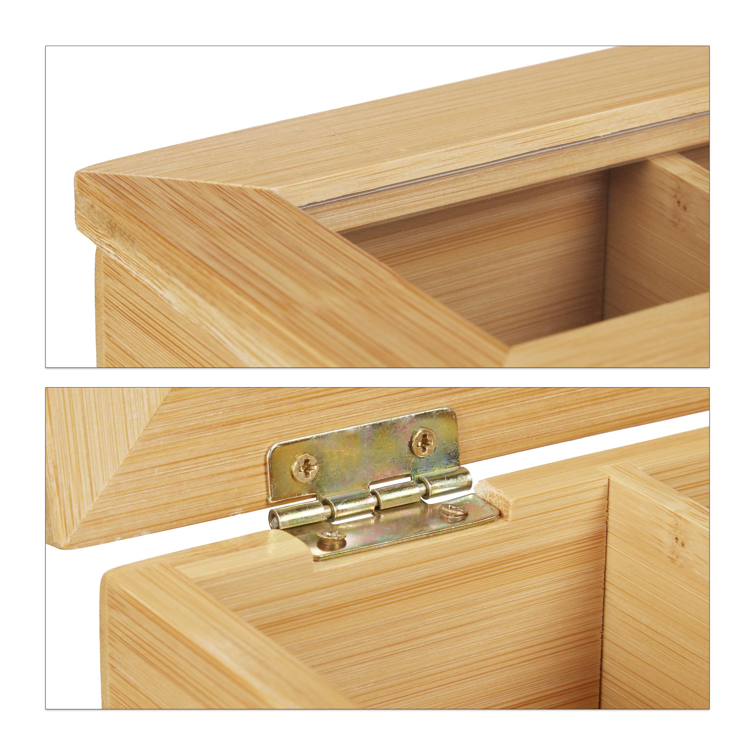 Relaxdays Caja Té, Bambú, 12 Compartimentos, Cajita Infusiones con Ventana, Organizador Bolsas Té 9x41x16 cm, Natural