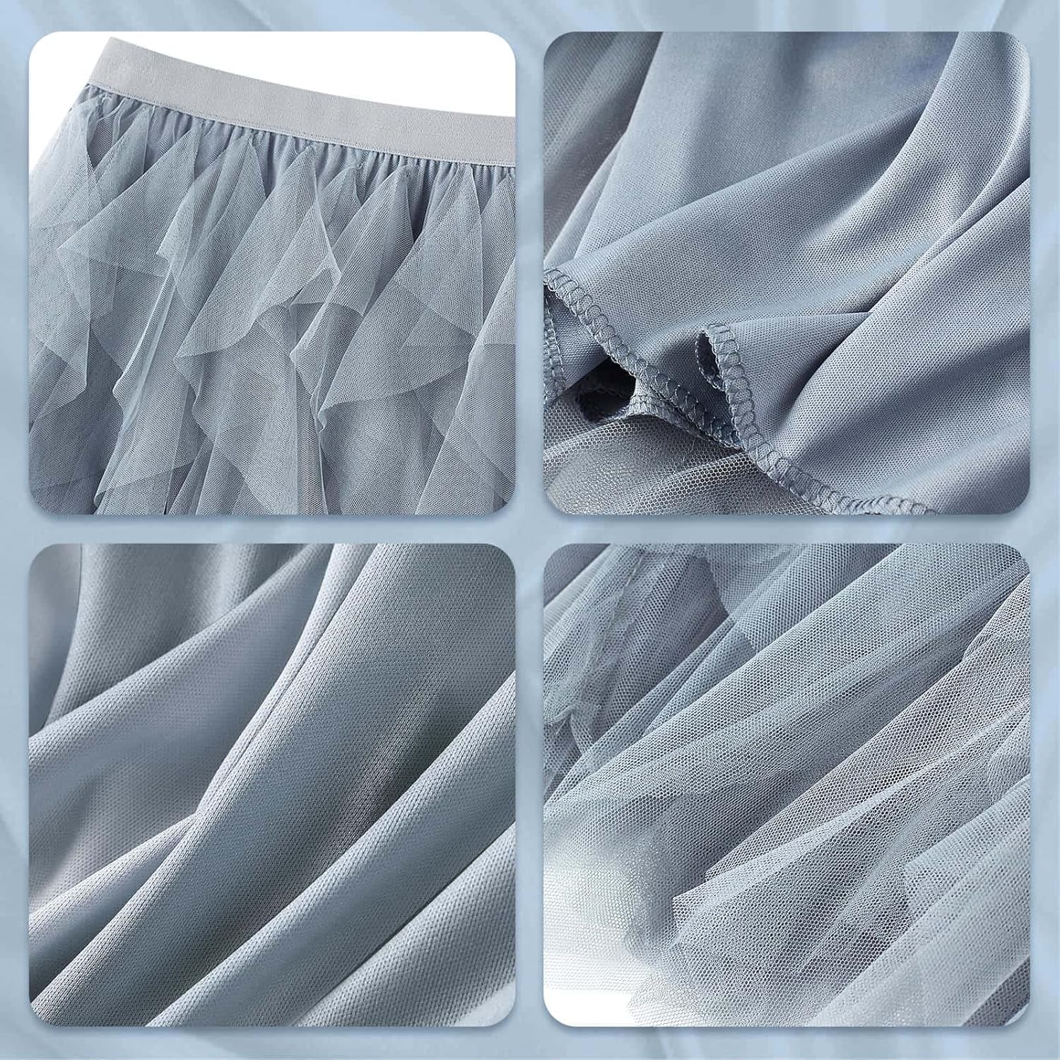 Tulle Skirts for Women Long Length Tutu Fairy Tiered Skirt A Line Mesh Elastic Waist Skirts - Image 5