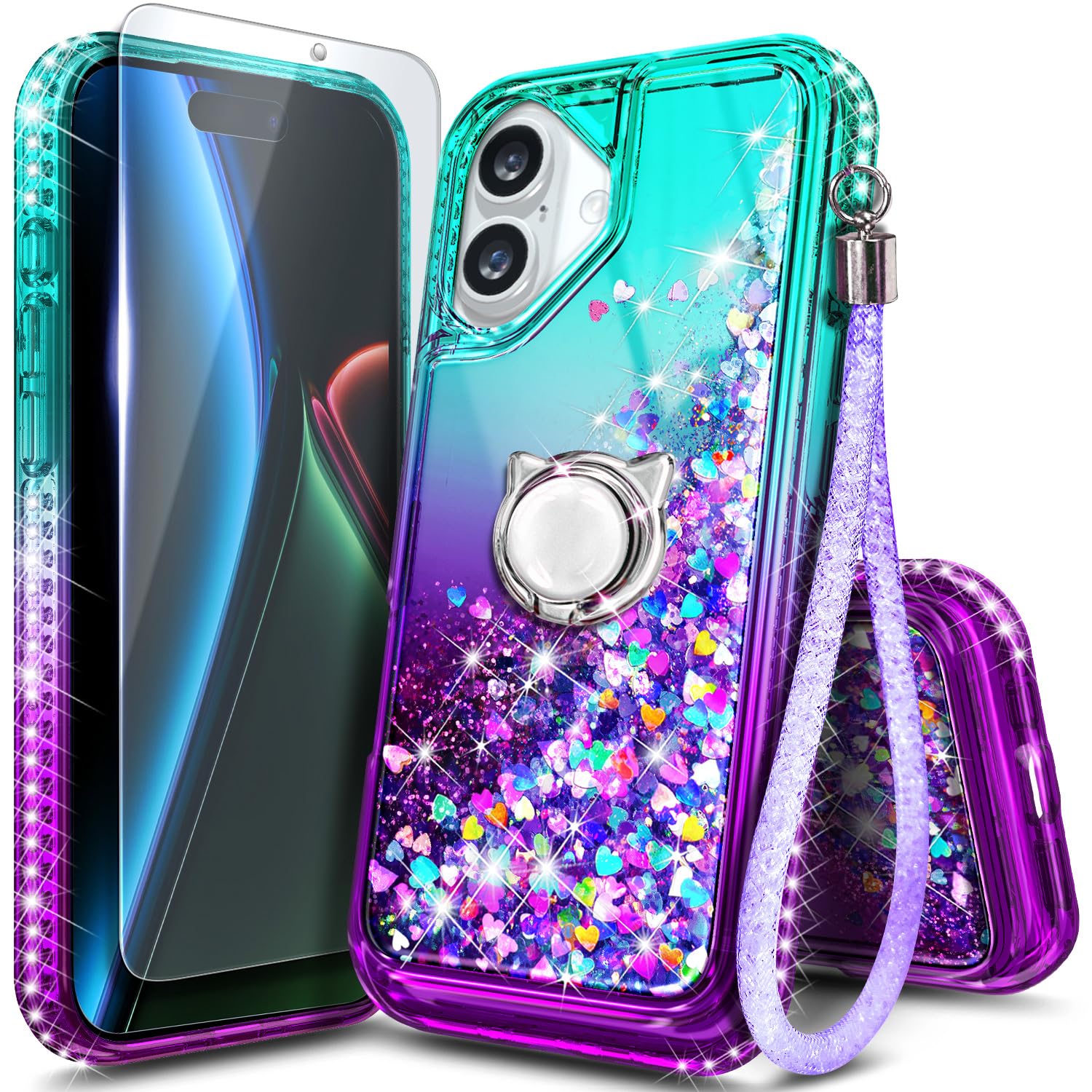 NGB Designed for iPhone 17 Case, Cute Liquid Glitter Aqua/Purple
