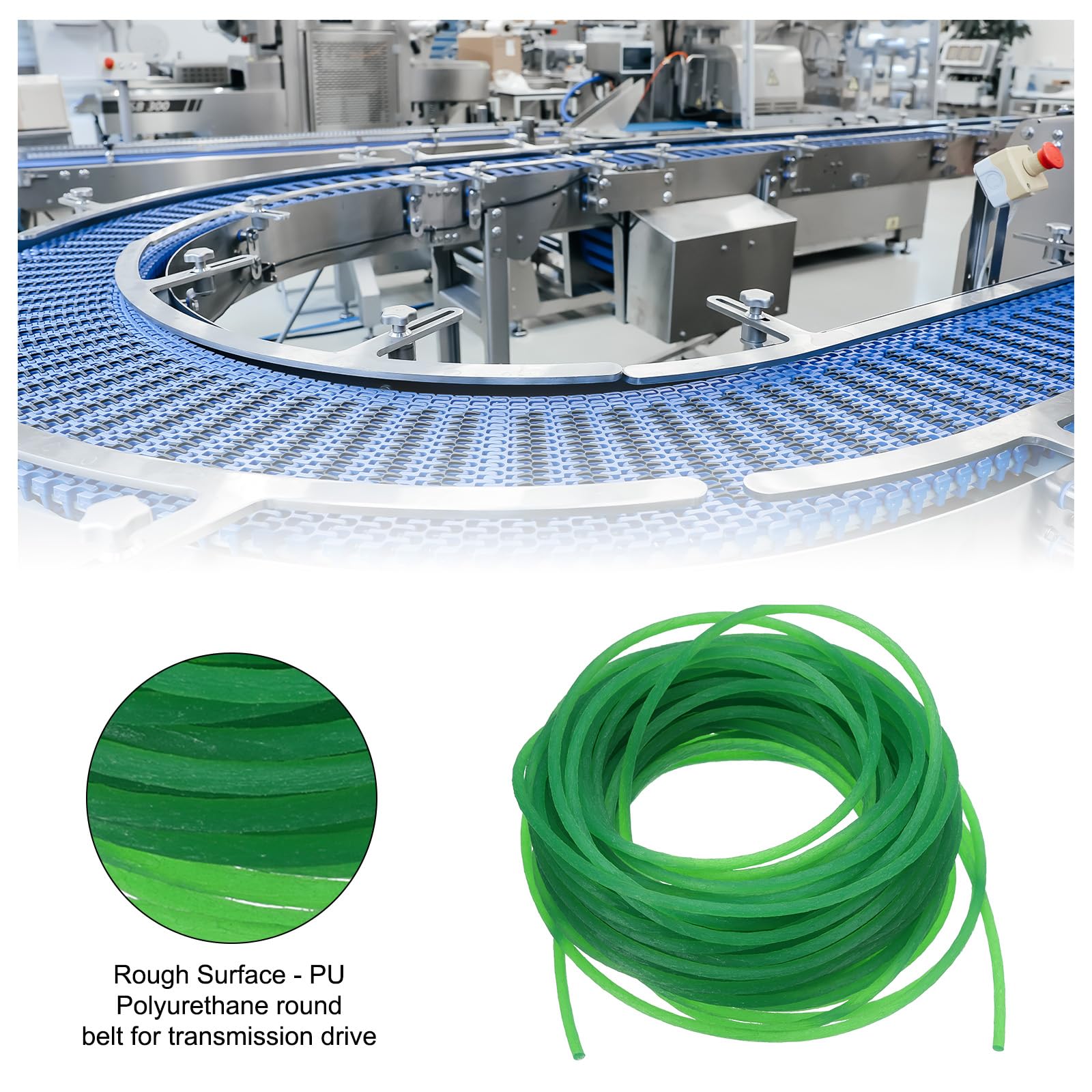 QUARKZMAN Correas Redondas de Poliuretano 2 mm Diámetro 10 m PU para Transmisión Superficie Rugosa Verde