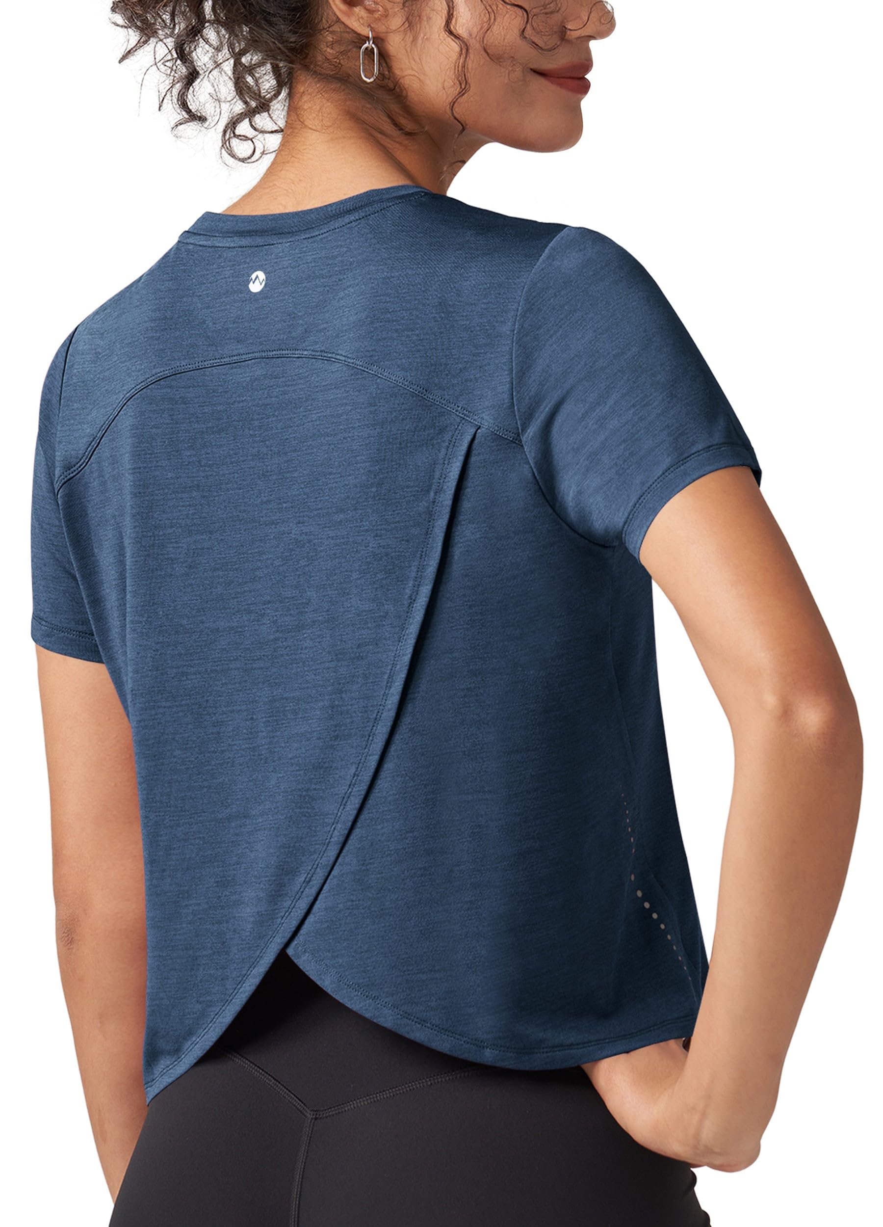 Willit Women's Workout Shirts Yoga Athletic Tops Cropped Short Sleeve Split Back Gym Breathable Quick Dry