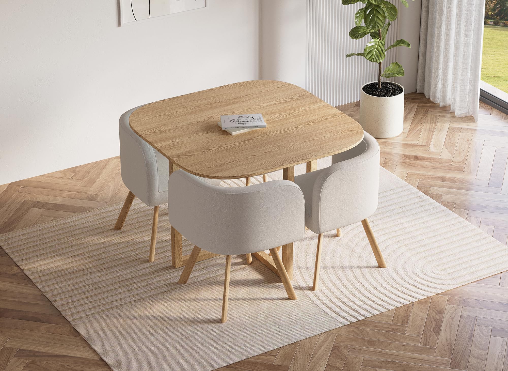 DecoInParis Ensemble Table + 4 chaises encastrables FLEN (Beige)