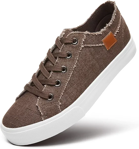 Women's Sneakers Canvas Shoes for Women Lace up Fashion Canvas Sneakers Classic Low Top Casual Shoes（Brown.US5）