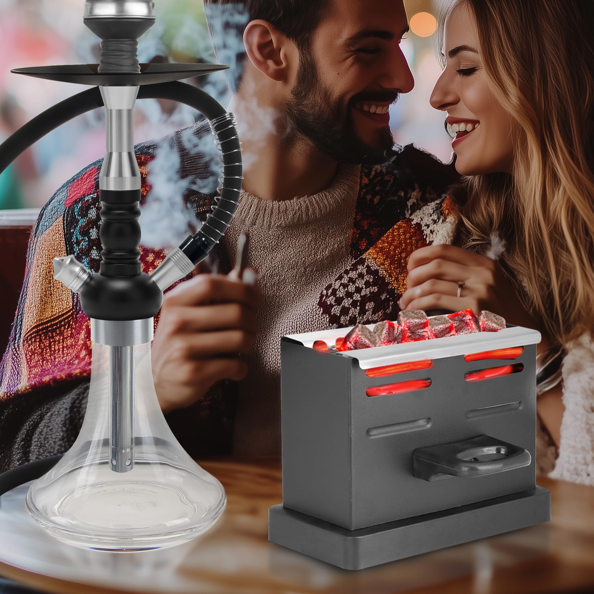 Zapalniczka elektryczna do sziszy 800 W, z akcesoriami premium, odpowiednia do sziszy, węgla kokosowego, mini patelni elektrycznej (czarna)