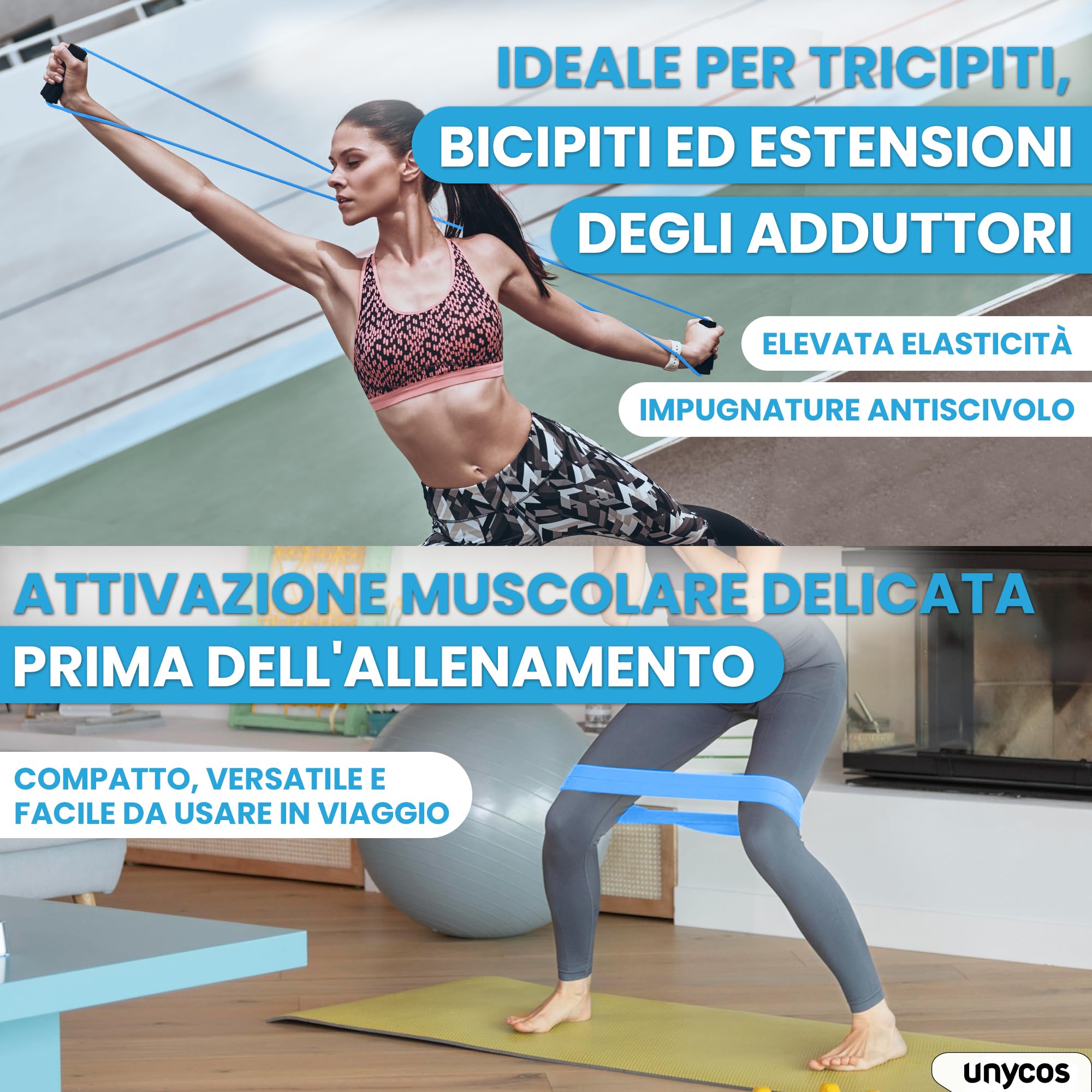unycos - Foam Roller【PP/EVA】| Kit 5 in 1, Rullo per Massaggio Muscolare che Supporta 120 kg, Fascia di Resistenza Fitness, Palla, Bastone di Riabilitazione, Corda di Forma e Custodia (Blu)