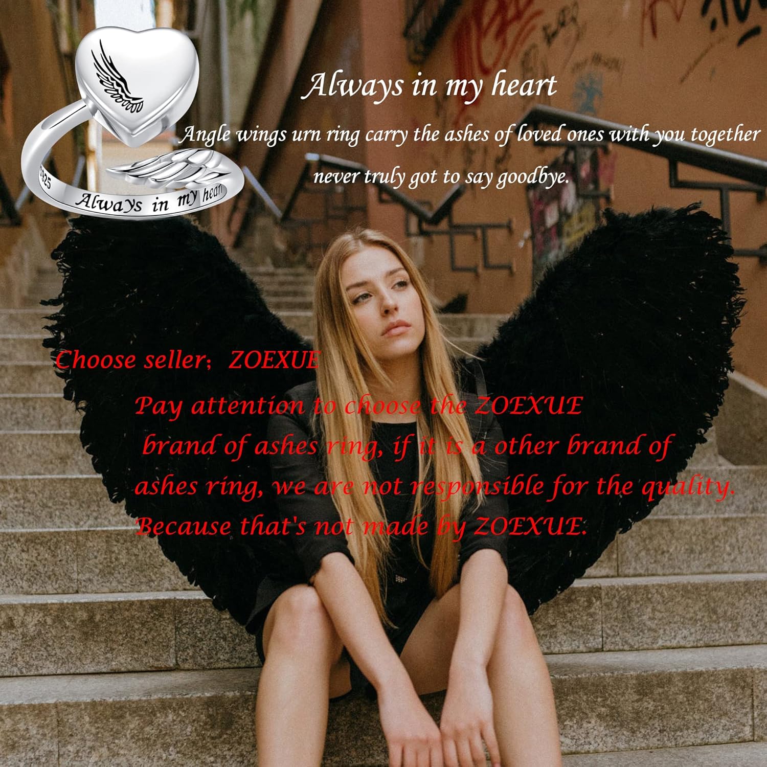 Sterling Silver Urn Rings for Ashes for Women: Angel Wing Opal Cremation Jewelry Rings for Ashes of Loved Ones - Cat Dog Memorial Keepsake Open Adjustable Ring Jewelry for Women - Image 2