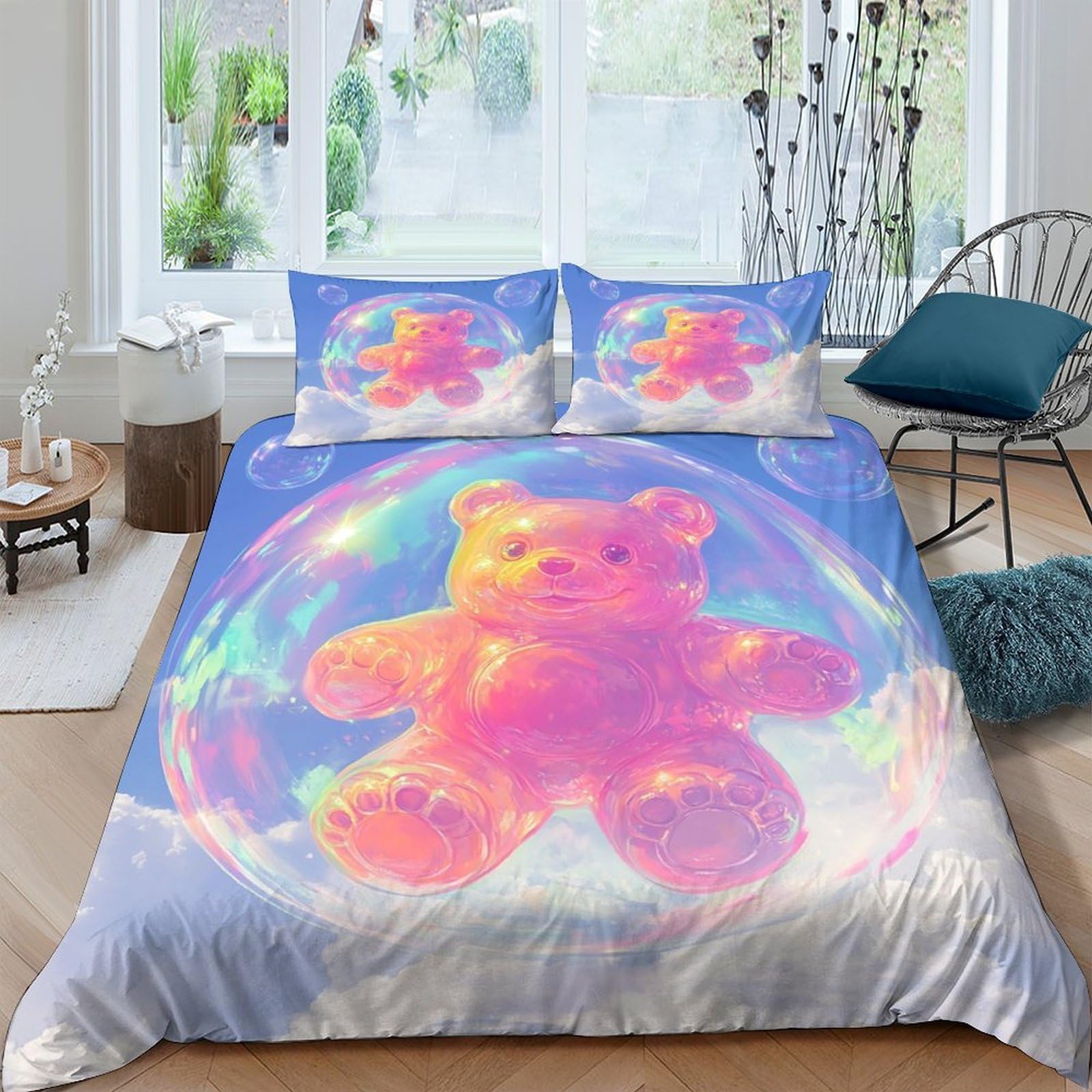 Ctjqhvkz Style-7 3D Printed Iridescent Gummy Bear Fitted Sheet Microfiber Soft Pastel Candy Mattress Cover For Bedroom Dorm Mattress Protection Decor Single（135X200cm）