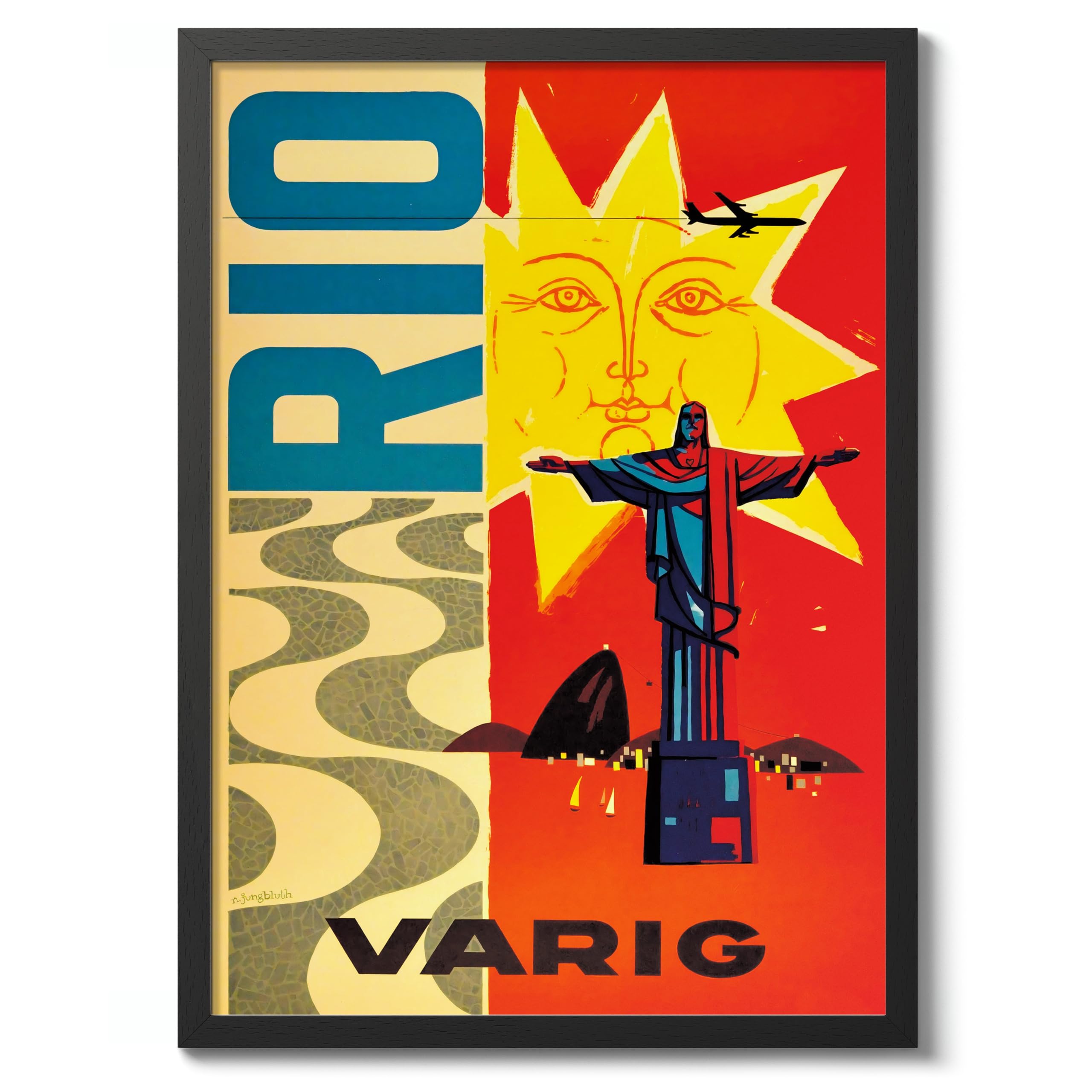 Animato Rio De Janeiro, Brazil Vintage Travel Poster, Retro Tourism Print, Popular Attractions Around The World, Postcard Home Decor, Archival Matte, 50x70cm (Black Frame) - 50x70cm