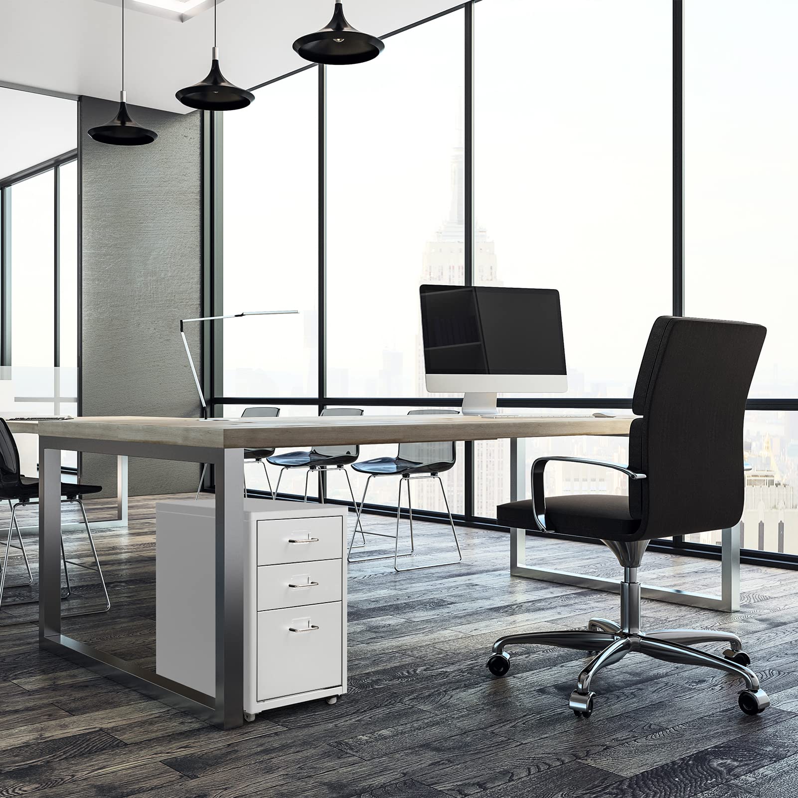 HollyHOME Caisson Métallique à 3 Tiroirs, Organisateur de Classement Roulant pour Bureau, Meuble de Rangement Moderne avec Roulettes pour Maison et Bureau, Blanc