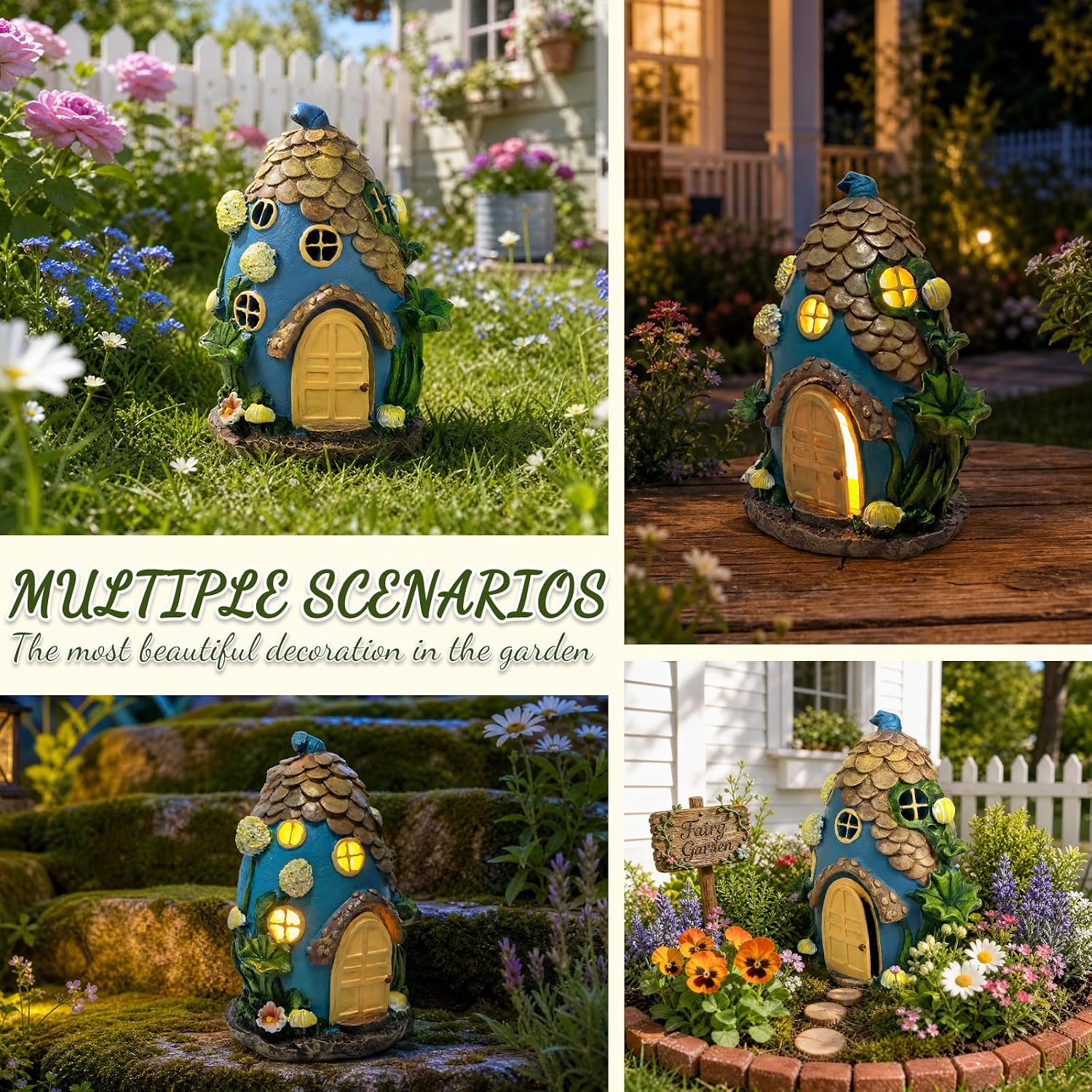 Fairy Garden House with Solar Light,Outdoor Figurine Lights Garden Statues image 3