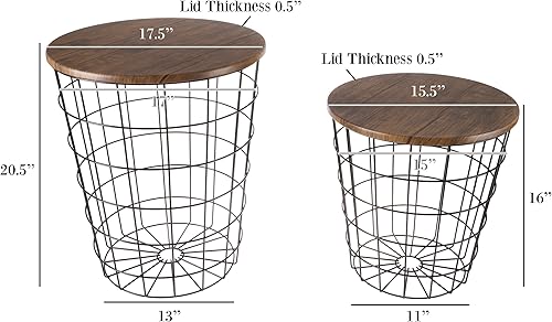 Miniatura 3 de Lavish Home End Tables Set of 2 - Nesting Tables with Removable Wood Tops and Metal Basket Bases for Blanket Storage - Round Side Pieces for Living