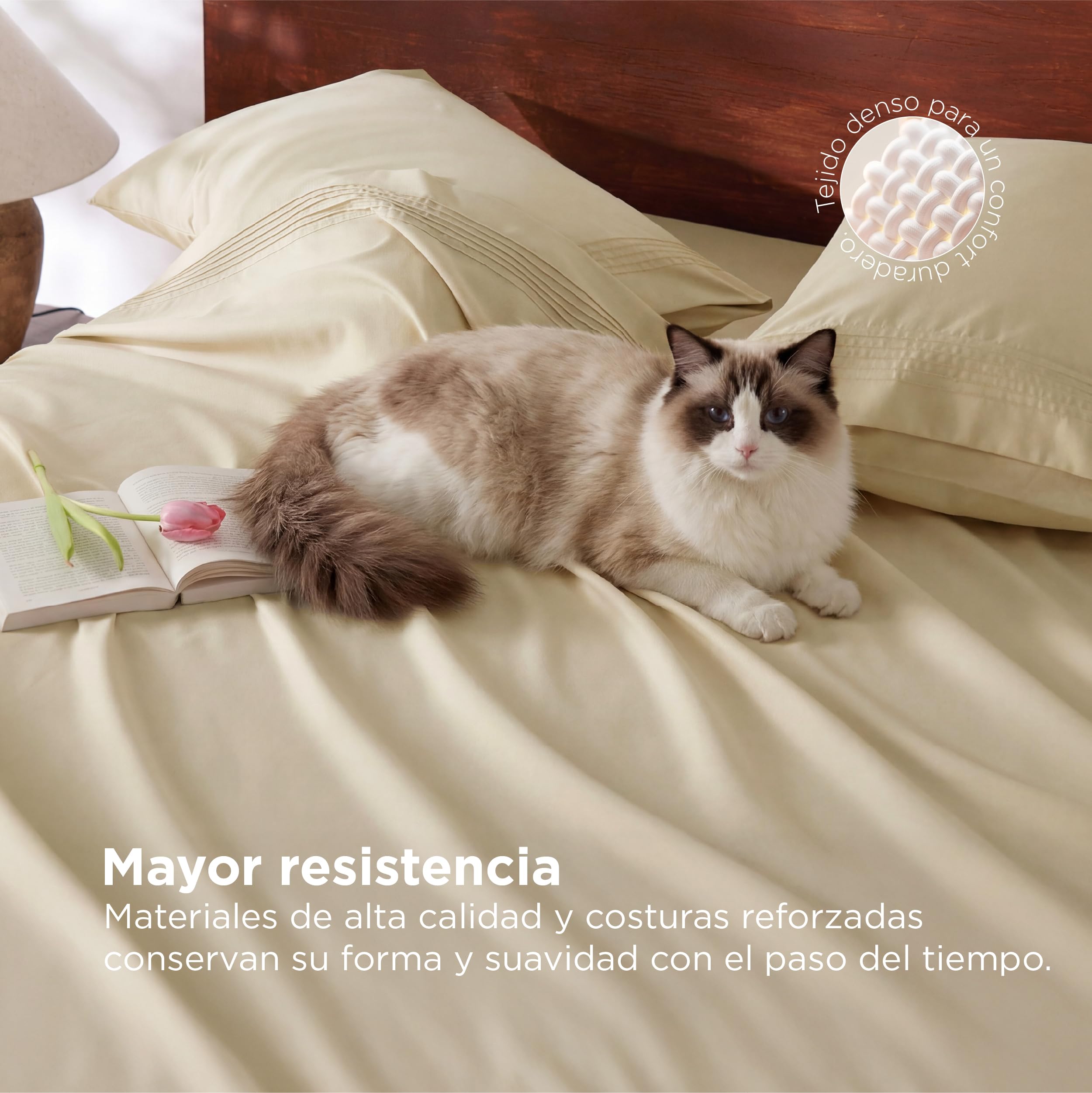 Bedsure Juego de Sabanas 150x200 - 4 Piezas Microfibra de Poliéster Transpirable y de Secado Rápido - OEKO TEX - Sábana Bajera, Sábana Plana y 2 Fundas de Almohada 50x75, Para Cama 150, Beige — view 6