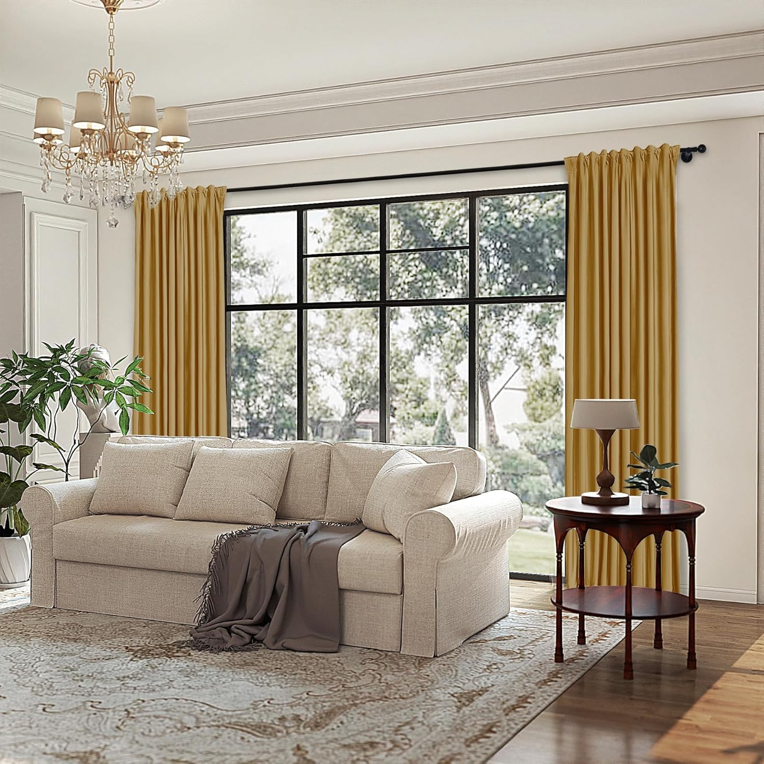 Frelement Back Tab & Rod Pocket Noise Reduction Velvet Curtains 52 Inches Wide 72 Inches Long Kid Room Velvet Drapes for Living Room, Bedroom, Wheat, 1 Panel