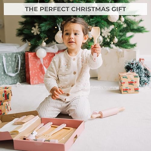 Miniatura 8 de Juego de cocina y horneado de madera para niños - Herramientas de cocina seguras y reales que brindan a los niños pequeños una experiencia de cocina