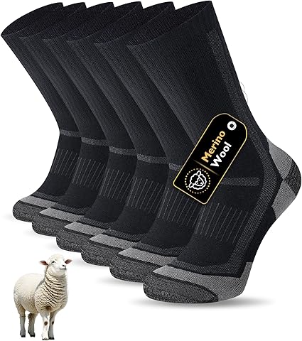 Calcetines Hombre Mujer Lana Merino, Acolchados Transpirables Calcetines Deporte, Ideales Para Trekking Running Trabajo Ciclismo Senderismo 3 Pares