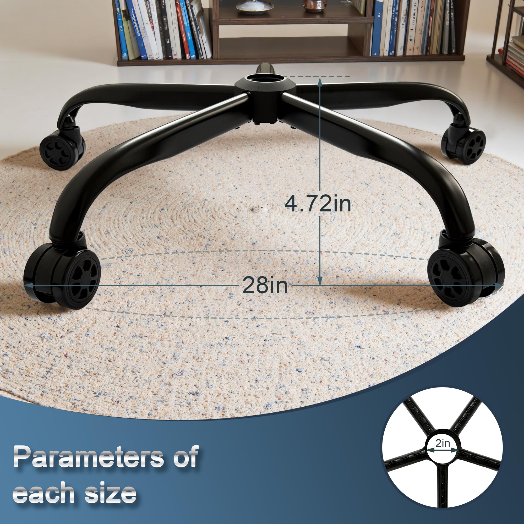 Base de silla de oficina resistente de 28 pulgadas con 5 ruedas, base universal de metal para silla de escritorio
