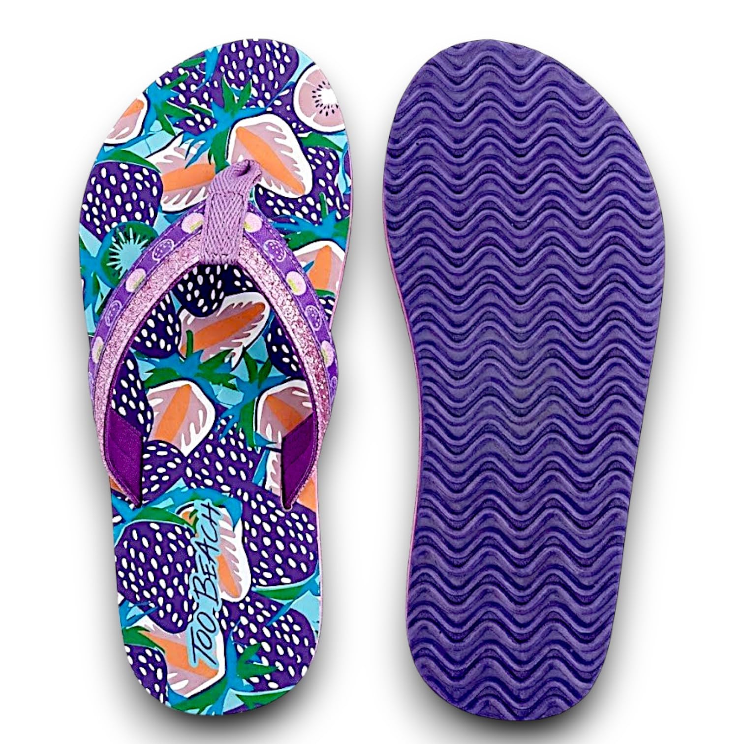 Tongs Fille Luxe Fraises Violettes Semelles Épaisses Confort Antidérapantes Plage Piscine Été Tailles 28-34