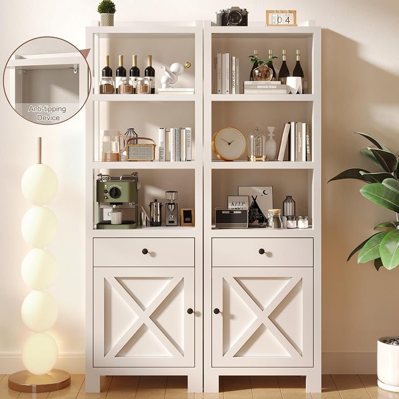 94" W Entertainment Center with Bookshelves & Storage, Large Wall Unit TV Stand for TVs up to 70", Modern White Wood Media Console with Power Hub for Living Room (White) image 4
