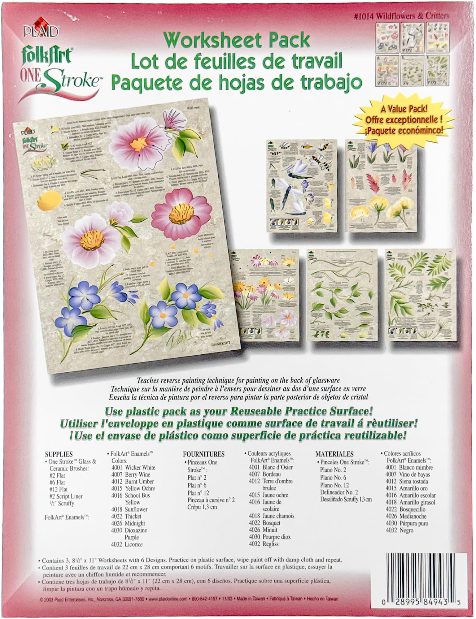 Reusable Reversible Painting Teaching Guides Paint Worksheet Wildflowers Critters Flowers Pack Supplies Set 3 Double Sided Plastic Coated Practice Sheets
