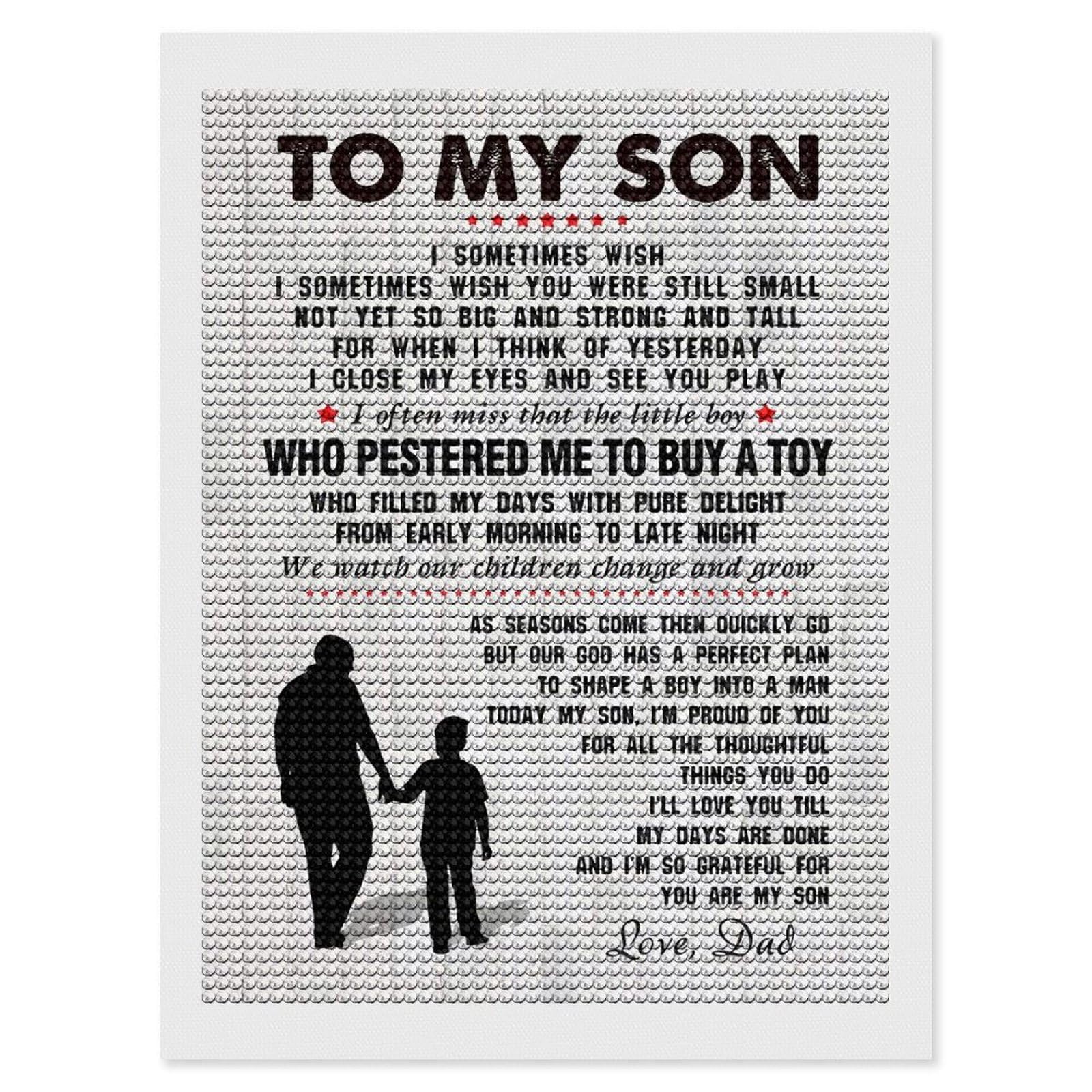 Junmoney to My Son from Dad Father Diamond Art Canvas 12"x16", Decorate Your Room, Mindful Craft Activity, Cosy Home Accent, Thoughtful Handmade Gift