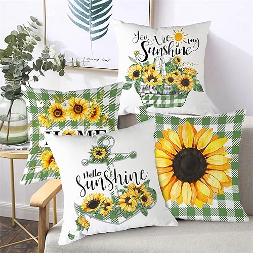 Miniatura 9 de pinata Juego de 4 fundas de almohada decorativas de girasol, color amarillo y negro, a cuadros, de 16 x 16 pulgadas, juego de 4 fundas de lino para