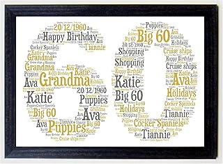 Personalised 16th 21st 30th 40th 50th 60th 70th 80th Framed Birthday A4 Print Gift Keepsake, Any age - Sold as an A4 print on High Quality Card in a choice of frames - Mustard & Grey Print